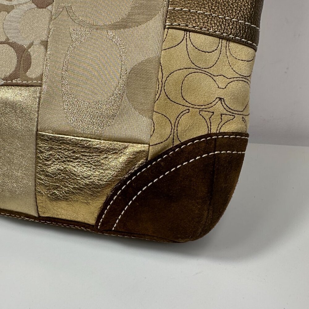 Y2K Vintage Coach Signature Patchwork Gold Medium Shoulder Crosbody Bag F10387 - Picture 11 of 16